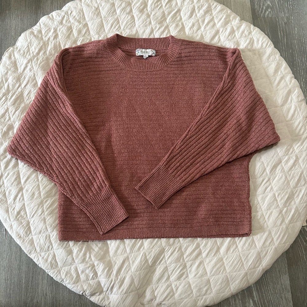 Pink Rose Women's Ribbed Crew Neck Sweater - Dusty Rose